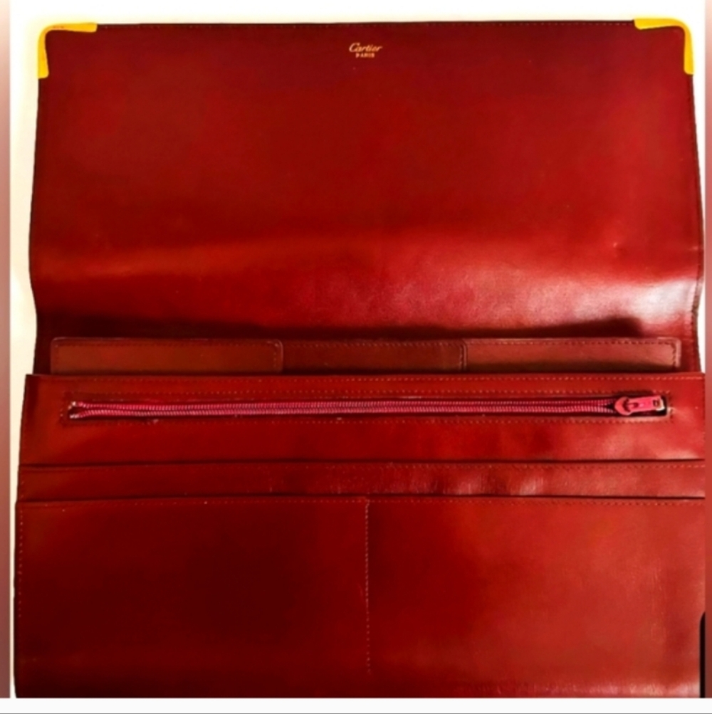 Cartier Deep Burgundy RedLeather Clutch with 24 K Gold Accents EUC - Picture 9 of 12